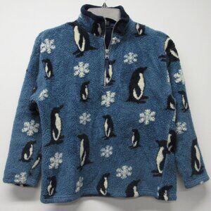 Vintage 90s GAP Penguin Snowflake 1/4 Zip High Pile Fleece Jacket Kids sz Large